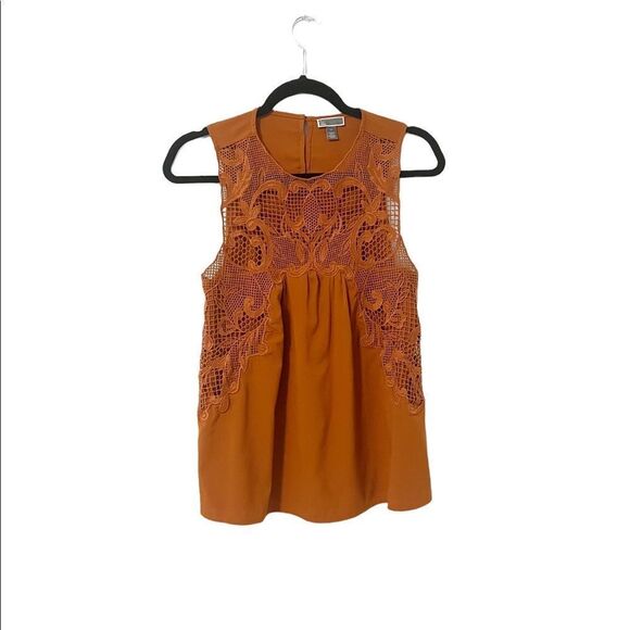 🟢Chelsea28 Lace Tank with Crochet Detailing in Rust Orange Size XS - Picture 1 of 7